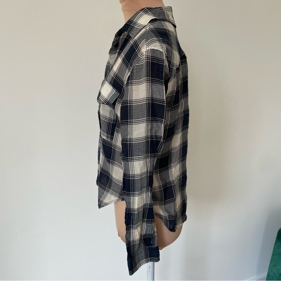 Rag and Bone Navy White Check Plaid Quinn Cropped Button Down Shirt EUC Size XXS - Picture 5 of 11